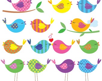 15 Bird Clip Art Animal Clipart Digital Cute Love Bold Colors Baby Bird Commercial Personal Use Scrapbook Teacher Supplies DIY Shower 10445