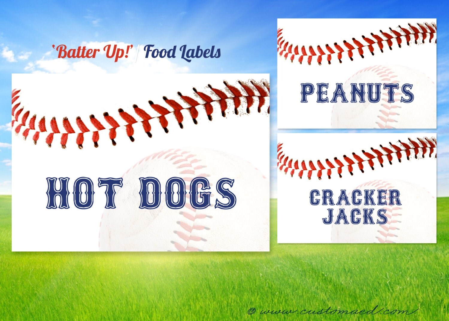 Baseball FOOD LABEL set of 8 tent Printable DIY by customaed