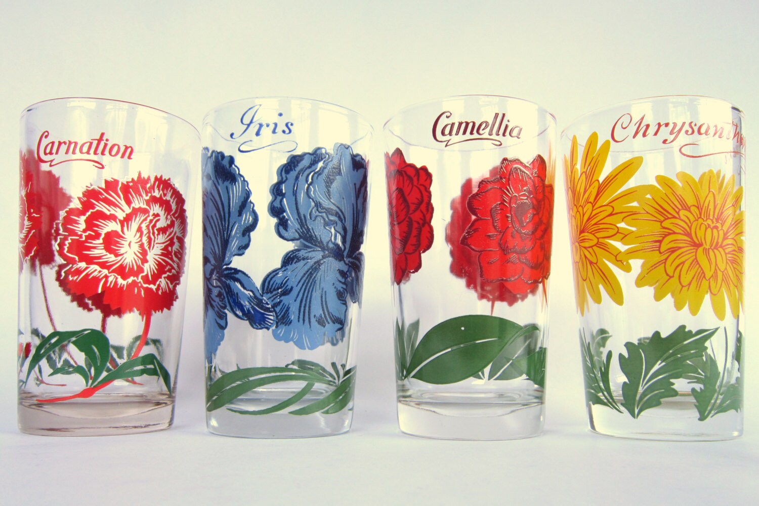 Vintage Boscul Peanut Butter Glasses Iris Chrysanthemum