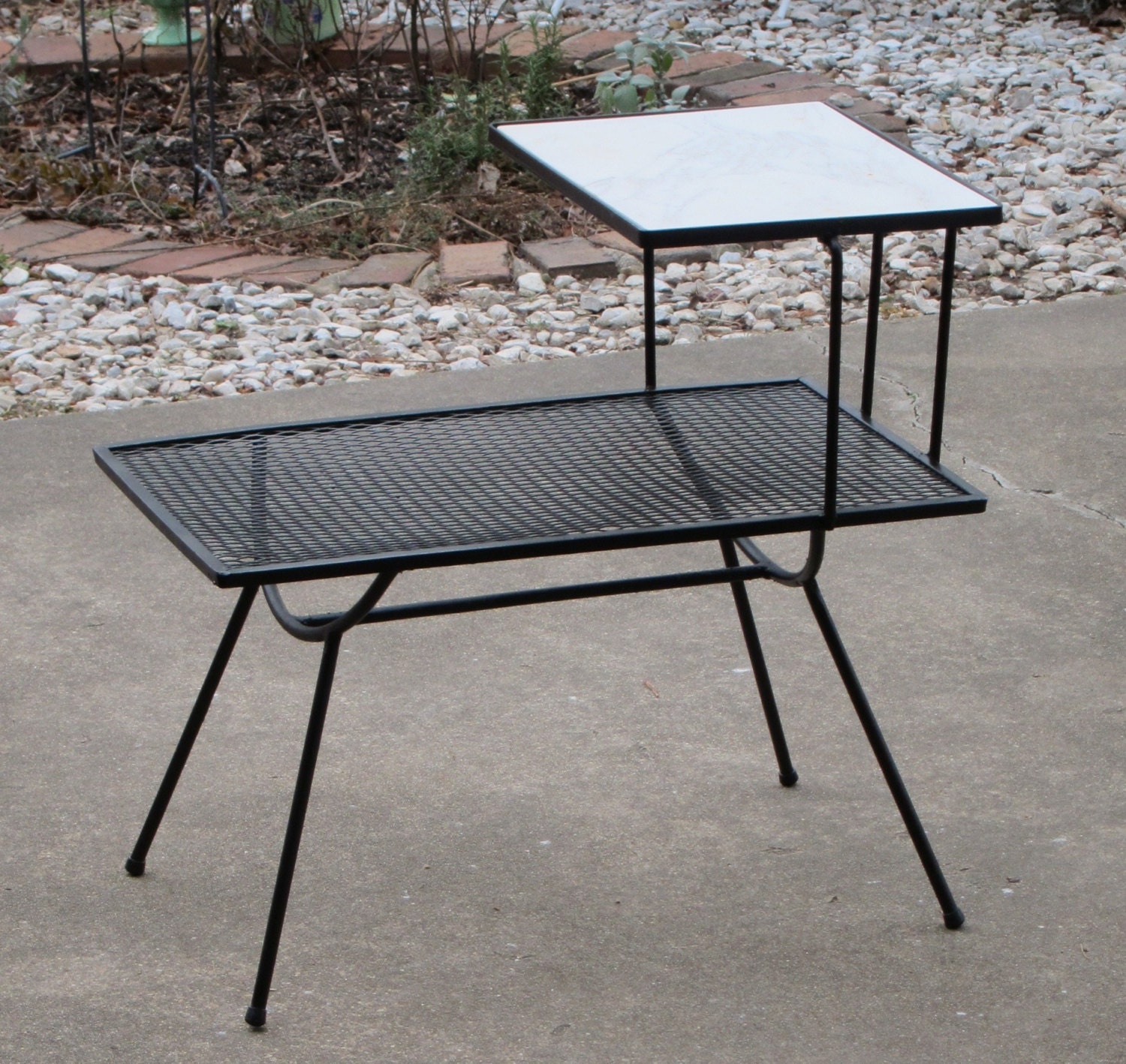Mid Century Modern Wrought Iron End Table with Italian Marble