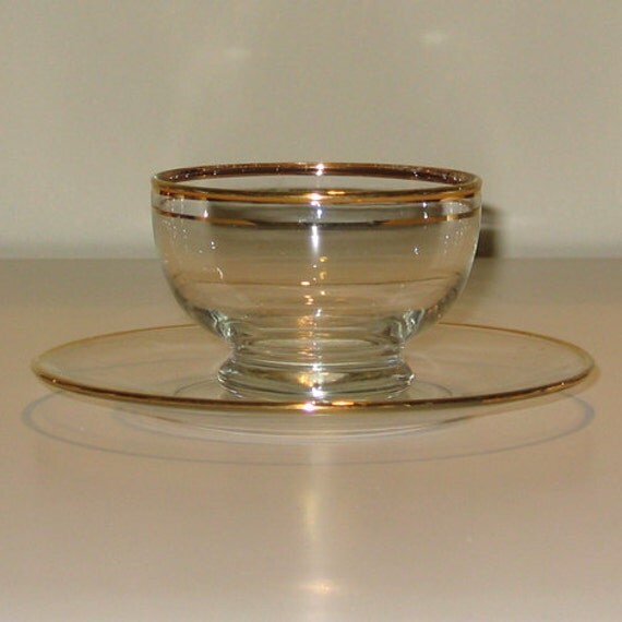 Vintage Gold Rim Glass Serving Bowl with Saucer