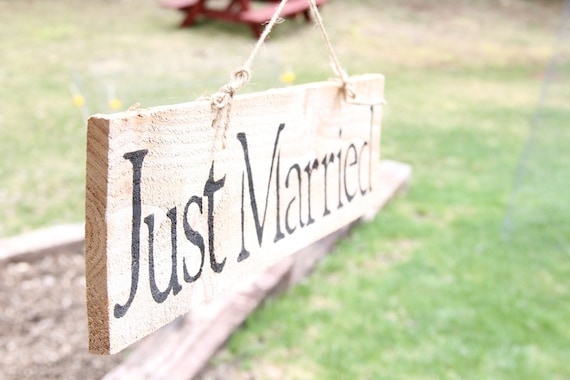 just Hand sign Married rustic  Sign married hanger Just Rustic twine Painted Wood with