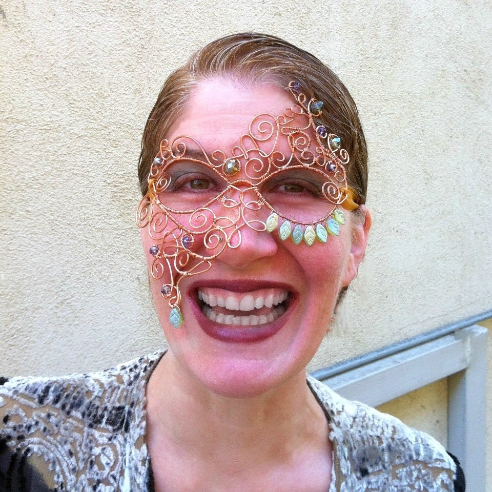Beaded Copper Wire Masquerade Mask by CobaltandCopper on Etsy