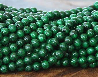 Mountain Jade Beads, Dark Green, 6mm Round - 15.5 Inch Strand - eMJR-G14-6