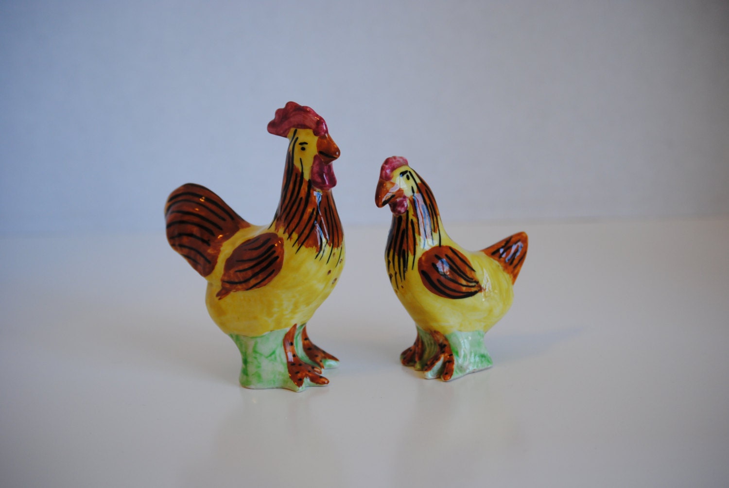 Stunning Blue Ridge Pottery Rooster and Hen Salt and Pepper