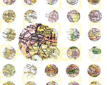 Printable map french map Printable Vintage Europe Map printable 1 inch circles Digital Collage Sheet instant download printable europe map