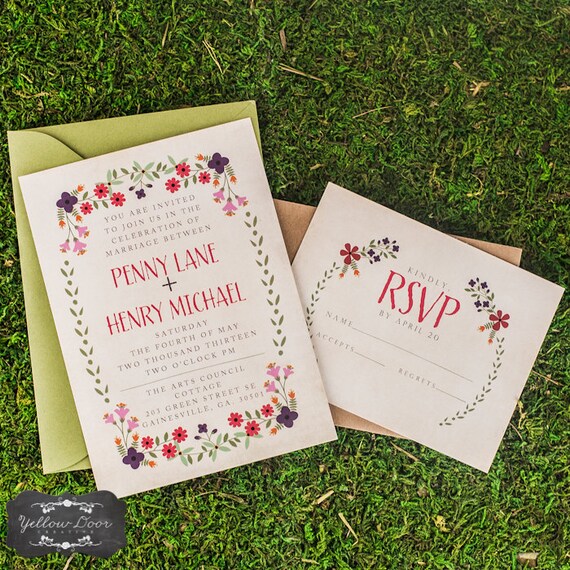Wedding Invitation / / Rustic Invite Set / / Kraft Paper Envelope / / Floral Burlap & Lace Il_570xn