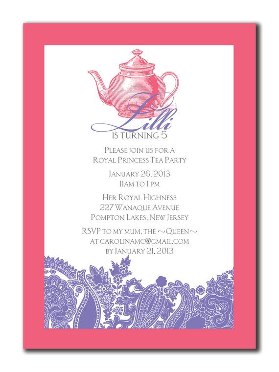 Princess Tea Party Birthday Invitation 5 x 7 DIY by ...