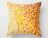 WHEN IT FALLS Original Art Throw Pillow Cover 18 x 18 inch Autumn Winter Leaves Abstract Acrylic Painting Christmas Red Orange Gold Gift