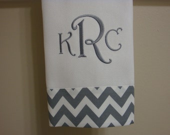 NEW Ann Kelle Grey Chevron Hand Towel Monogrammed