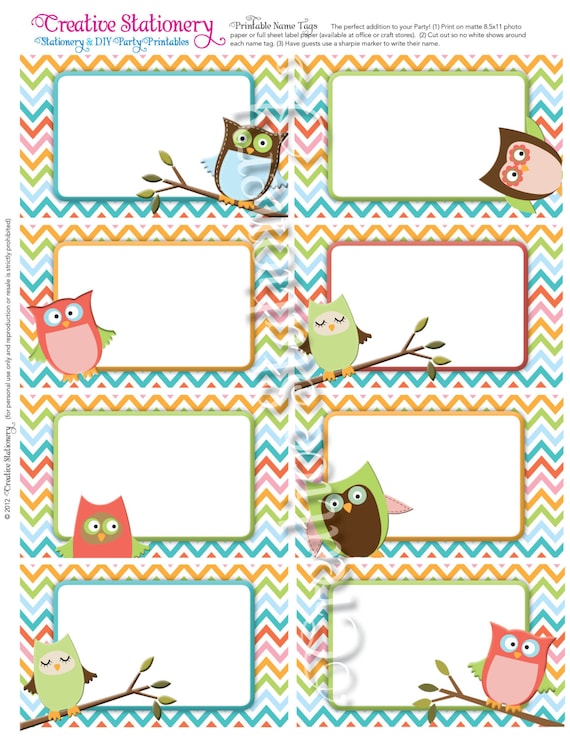 items similar to owl baby shower name tags orange green pink blue