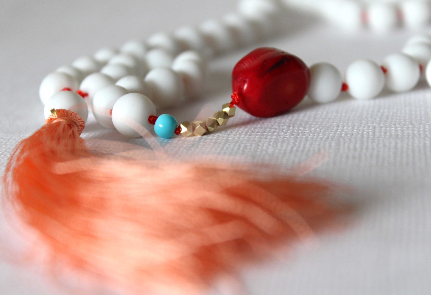 Tassel Necklace Long Beaded Necklace With Coral Tassel