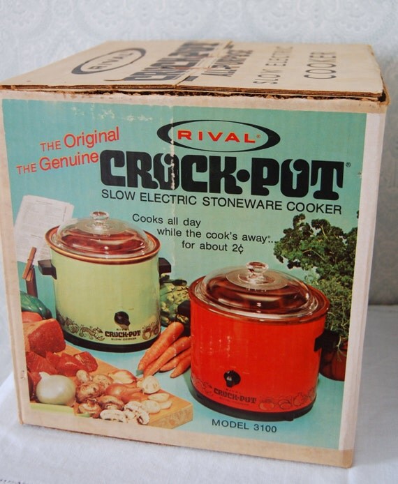 1970s Rival 3100 Flame Orange Crock Pot Slow Cooker