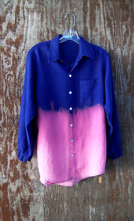Ombre dip dye half bleached linen shirt button down oxford