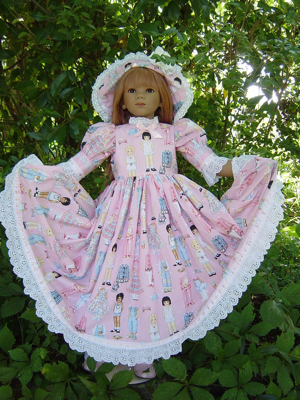 Pink Paper Doll Fabric designed by Patty Reed out of print