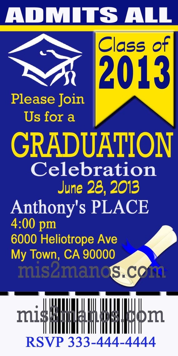 graduation ticket invites your school colors diy print at home