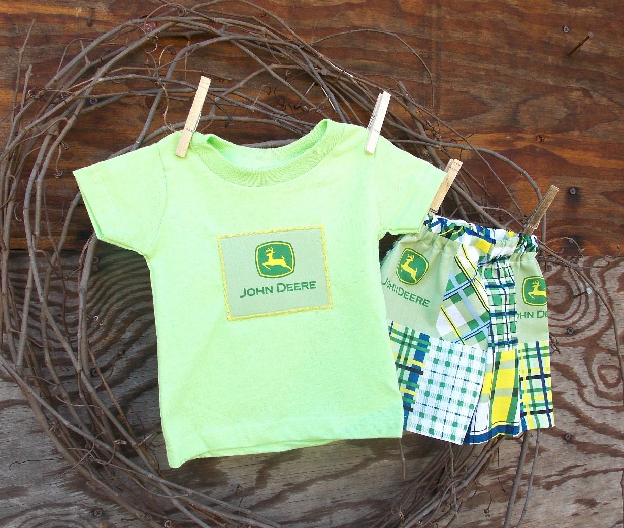 Baby Boys Clothes John Deere Green shorts and T shirt 6 9