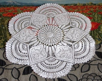 Large crochet doily White handmade crochet doily Large lace doily Crocheted doilies Living room decor elements Crochet tablecloth 93