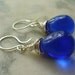 Bold and Blue Puffy Teardrop Beaded Earrings - Wire Wrapped Dangle Earrings