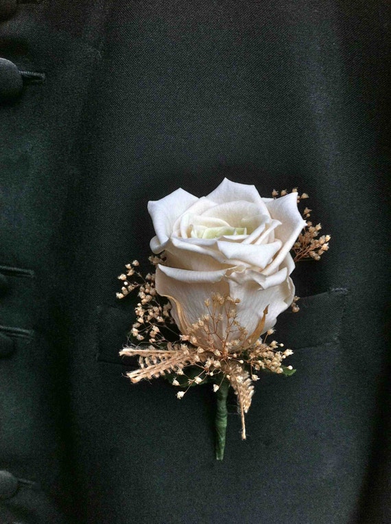 Items Similar To Rustic Wedding Boutonniere With White Rose Lapel Pin