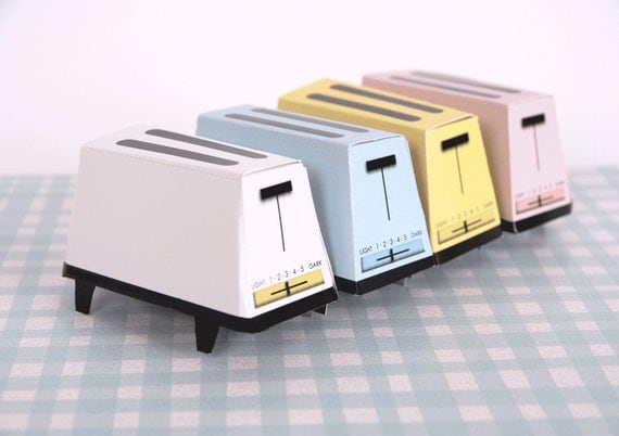 TOASTER - Retro Vintage Favor Boxes - Printable DIY Wedding Favor Gift Boxes - Pastels - White, Blue, Pink, Yellow