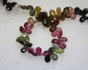 Natural AAA Quality Multi Tourmaline 5X7 to 5X8mm Faceted Briolette Pear Gemstone Beads 8 Inches BA067