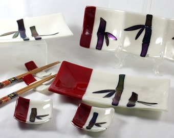 Fused Glass Sushi Set (For Two)- Bamboo (Made to Order)