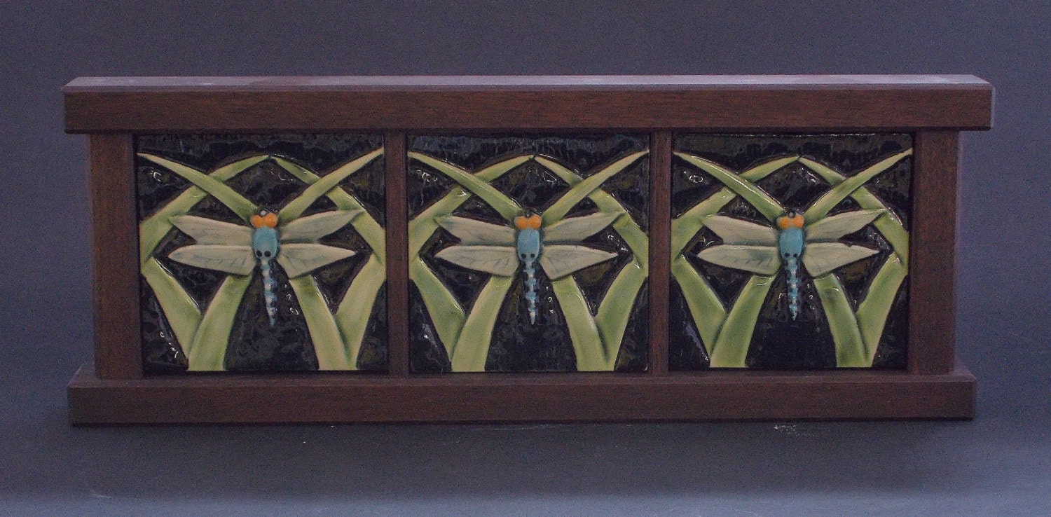 Arts and Crafts Mission Style Walnut Framed 3 Tile by CindySearles