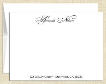 Personalized Flat Note Cards Stationery Set - Elegant Name and Address - personalized stationary - set of 10 - choose color and font