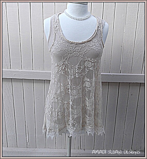 Women's Lace Tank Top Juniors Racerback Shirt