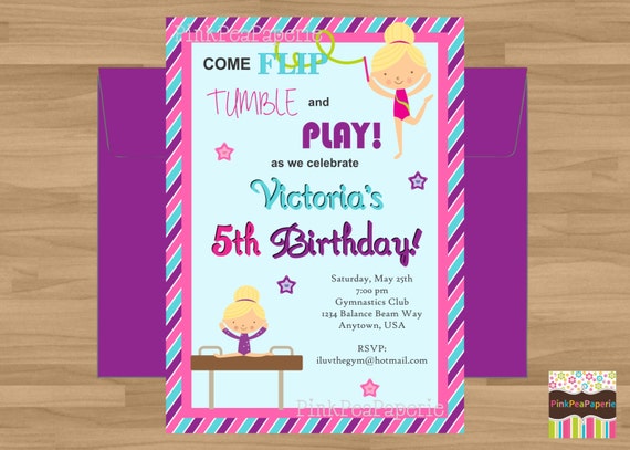 Custom Printable GYMNASTICS Invitation - Digital Printable Il_570xn