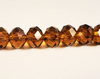 Brown Crystal Beads 8x6mm (6x8mm) Chocolate Brown Faceted Rondelle Chinese Crystal Beads on an 8 1/2 Inch Strand with 35 Beads