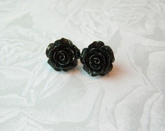 New Large Black Rose Earrings