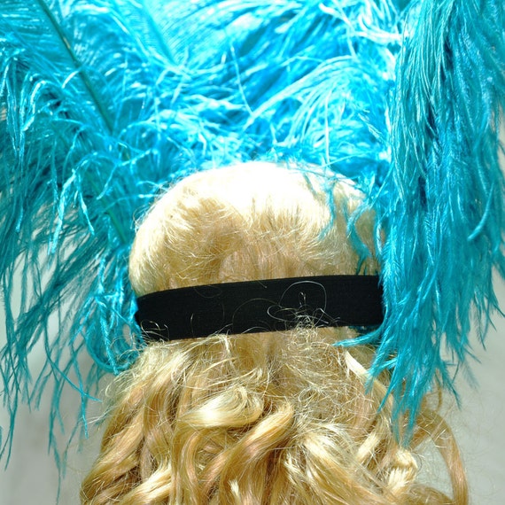 Showgirl Teal Open Face Ostrich feather Headdress With Sequins