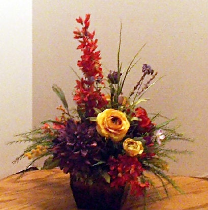 Tuscan Style Floral Arrangement Red Gold Purple Mothers