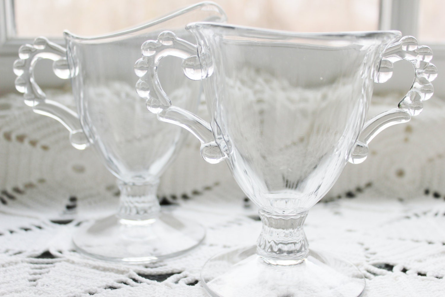 Imperial Candlewick Creamer Sugar Set Glass Footed Clear Haute Juice