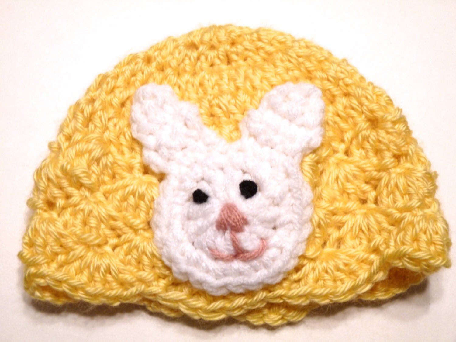 Baby girl easter bunny hat yellow with white by QUINNYSCROCHET