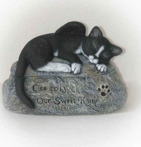 Ceramic Engraved Painted Cat Cremation Urn hand made pet urn