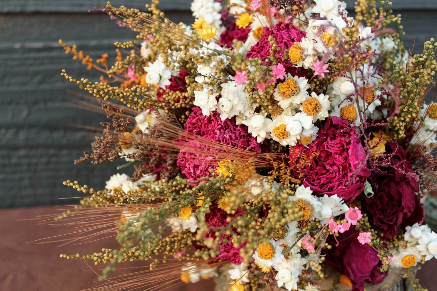 Wedding Bouquet Dried Flower Bouquet Burgundy Peony Bouquet