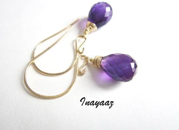 Purple earrings Genuine Amethyst Gemstone Drop Earrings by INAYAAZ