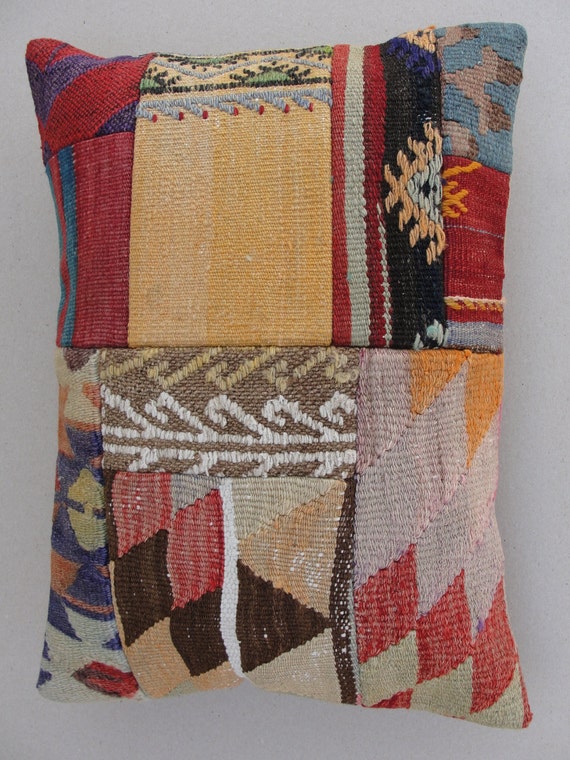 Modern Bohemian Home Decor,Turkish Patchwork Kilim  Pillow Cover 20" X 14.5" ,Kilim Ebroidery Pillow,Vintage Patchwork Kilim Pillow