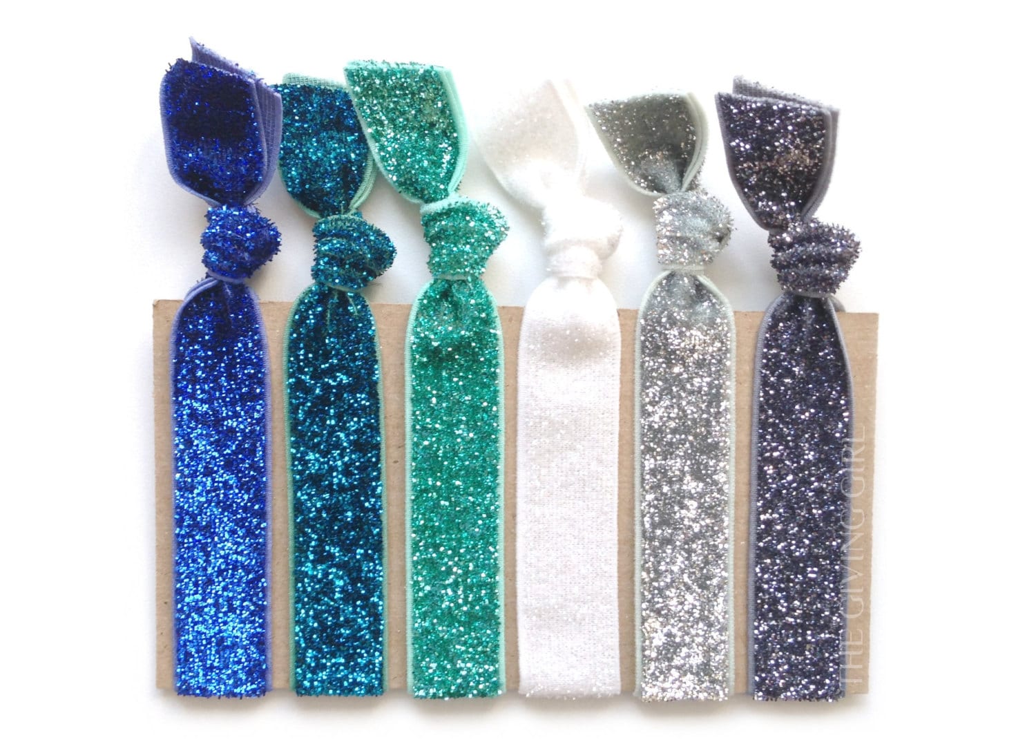 Cool Tone Glitter Pack 6 Elastic Handmade Glitter Hair Ties