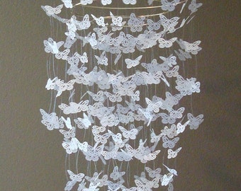 White butterfly mobile, crib mobile, nursery mobile, birthday party decor, baby shower gift, wedding reception, cake table decor, chandelier