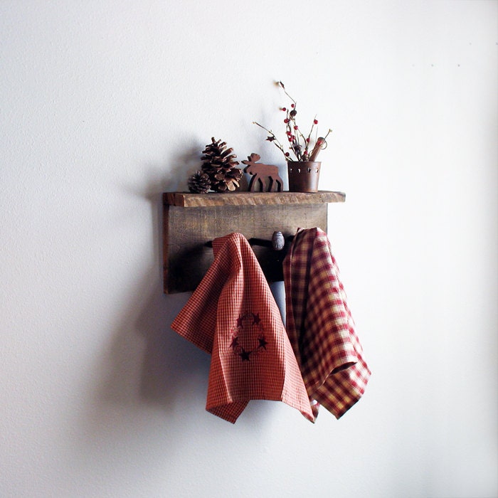 Rustic hardware coat rack with shelf wall hanger with 3