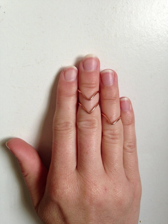 3 Stackable Chevron Mid Finger Rings in Rose Gold Rings