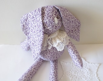 Bunny Doll - Purple and White Floral Print - Cotton Doll - Girl Doll