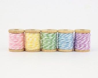 The Twinery pastel coloured baker's twine on wooden spools - set of 5