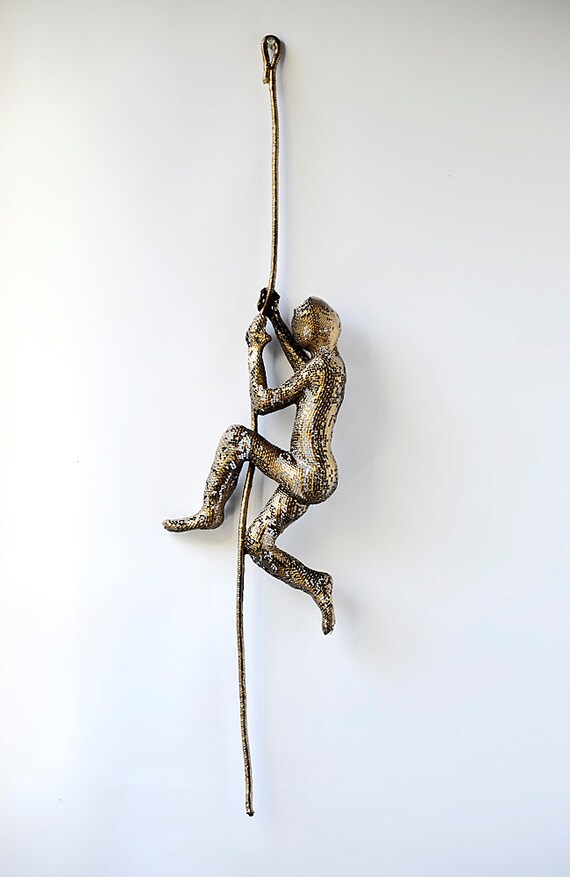 Metal sculpture Climbing man on rope home decor metal