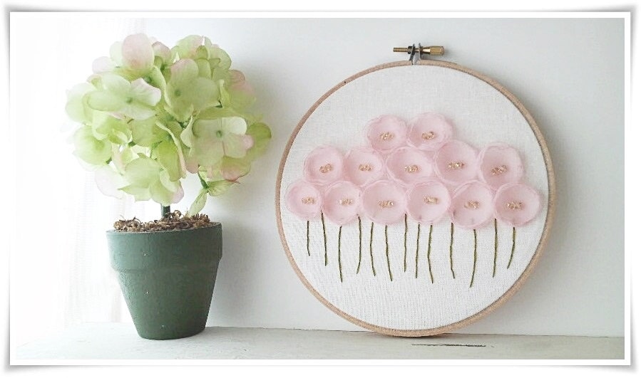 Embroidery hoop wall art Pink Poppy Flower Spring Garden