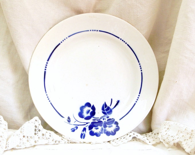 Antique Ironware China Desert Plate with a Floral Motif from France, French Pottery Plate with Blue Flower Pattern, Country Cottage Kitchen